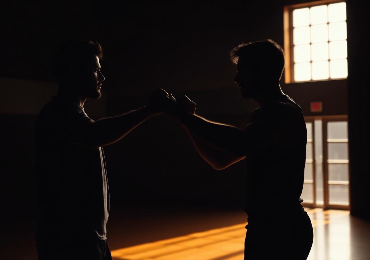 Two friends fist bumping in a gym